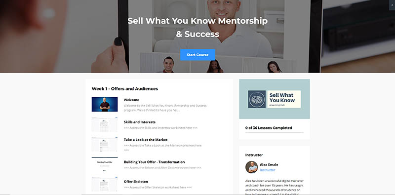 Sell What You Know Online Course Dashboard and course modules