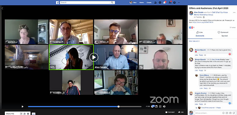 Facebook group streaming a zoom call of online coaching call