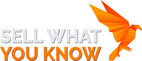 Sell What You Know Logo On Blue No BG 500